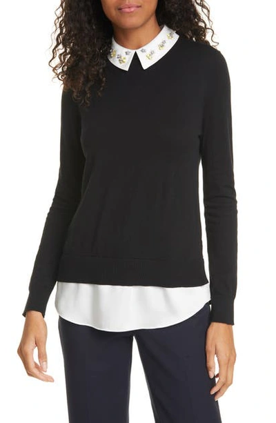 Shop Ted Baker Andryaa Pergola Embellished Collar Layered Sweater In Black