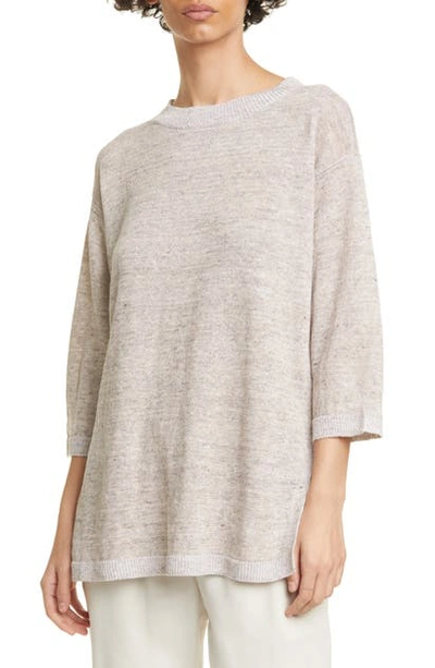 Shop Eileen Fisher Crewneck Organic Linen Tunic Sweater In Bramble