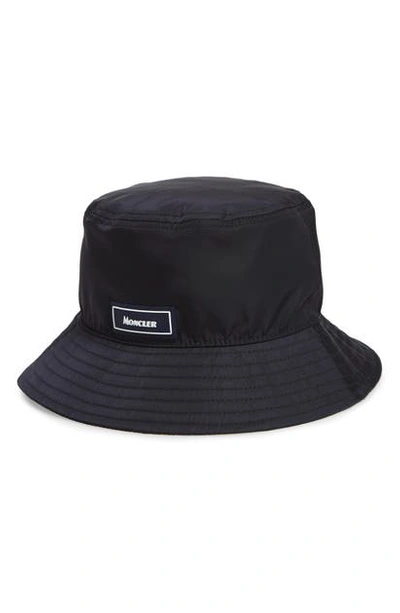 Shop Moncler Logo Patch Bucket Hat In Navy
