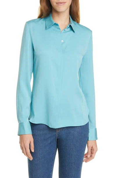 Shop Theory Classic Fitted Stretch Silk Shirt In Sea Green
