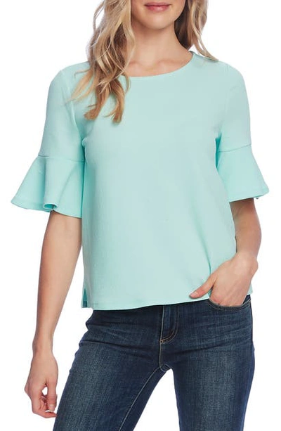 Shop Vince Camuto Ruffle Cuff Textured Knit Top In Aqua Ice