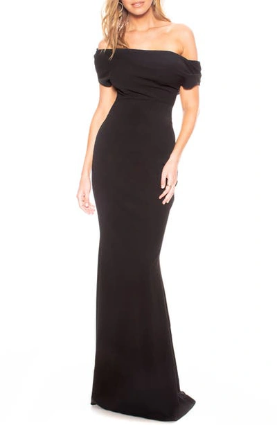 Shop Katie May Hannah Off The Shoulder Crepe Trumpet Gown In Black