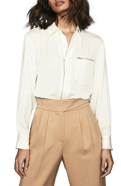 Shop Reiss Caro Zip Front Long Sleeve Shirt In Ivory