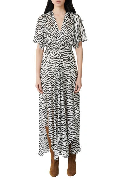 Shop Maje Zebra Print Maxi Dress In Black / White