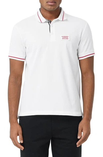 Shop Burberry Grenford Monogram Short Sleeve Pique Polo In White