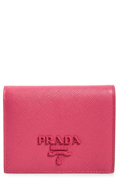 Shop Prada Monochromatic Logo Saffiano Leather Wallet In Peonia