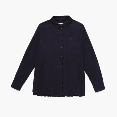 Shop Lacoste Women's Loose Fit Pleated Back Flannel Shirt In Navy Blue