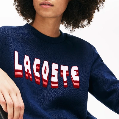 Shop Lacoste Women's Crewneck 3d-lettering Cotton Blend Fleece Sweatshirt In Navy Blue