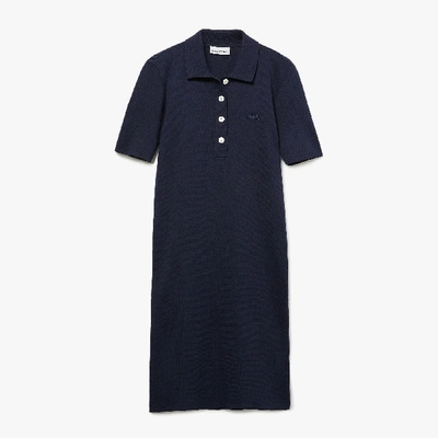 Shop Lacoste Women's Knit Polo Dress In Navy Blue