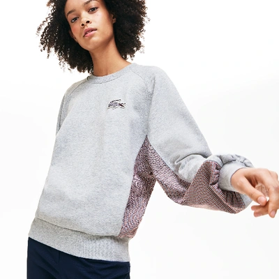 Shop Lacoste Women's Crewneck Check-paneled Sweatshirt In Grey Chine