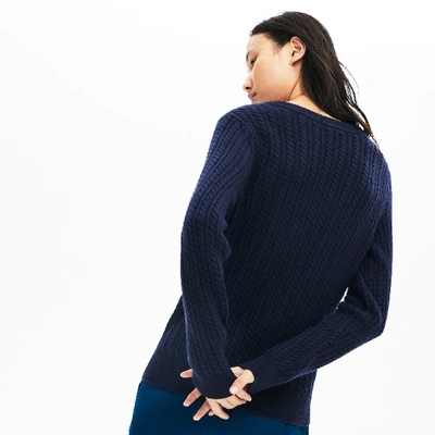 Shop Lacoste Women's Wool And Cashmere Blend Cable Knit Sweater In Navy Blue