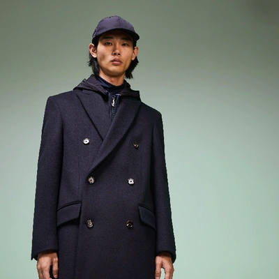 Shop Lacoste Men's Fashion Show Double-breasted Coat In Navy Blue