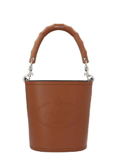 Shop Prada City Bucket Bag In Brown