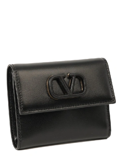 Shop Valentino Logo Plaque Bifold Wallet In Black