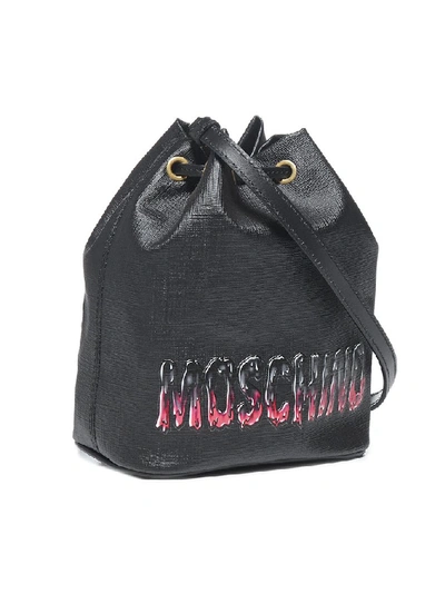 Shop Moschino Teddy Print Bucket Bag In Black