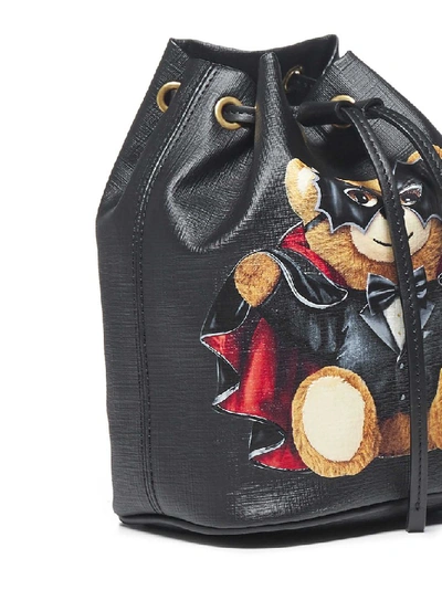 Shop Moschino Teddy Print Bucket Bag In Black