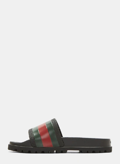 Shop Gucci Colour Block Stripe Slides In Black