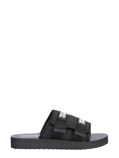 Shop Versace Jeans Couture Logo Velcro Slides In Black