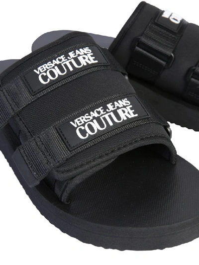 Shop Versace Jeans Couture Logo Velcro Slides In Black