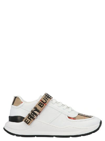 Shop Burberry Logo Strap Sneakers In White