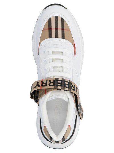 Shop Burberry Logo Strap Sneakers In White