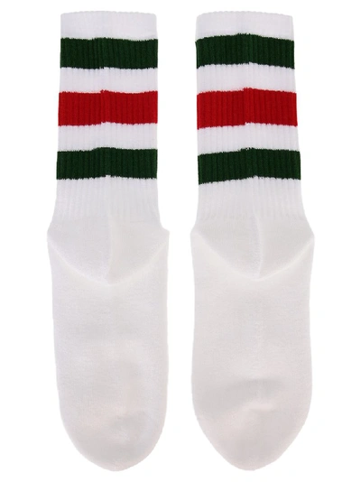 Shop Gucci Striped Web Socks In White