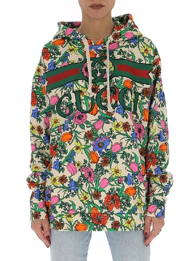 Shop Gucci Pop Floral Print Hoodie In Multi