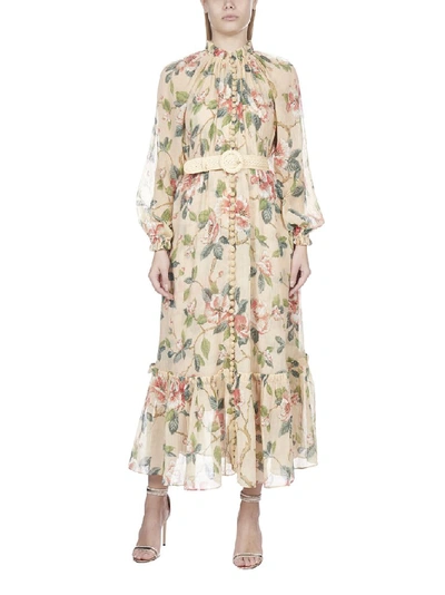 Shop Zimmermann Floral Print Belted Dress In Multi