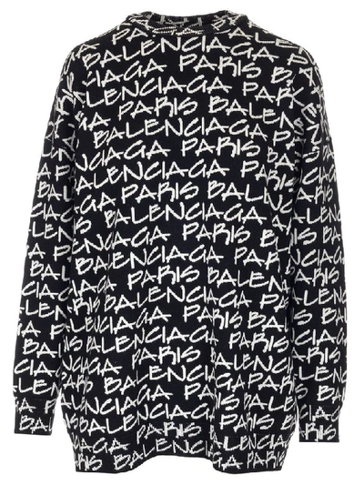 Shop Balenciaga All Over Logo Sweater In Black
