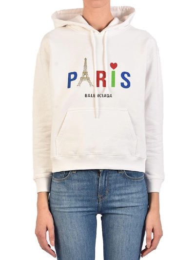 Shop Balenciaga Paris Hooded Sweatshirt In White