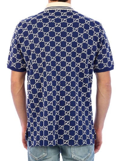 Shop Gucci Gg Print Polo Shirt In Blue