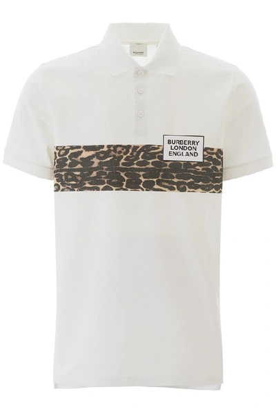 Shop Burberry Print Panel Polo Shirt In White