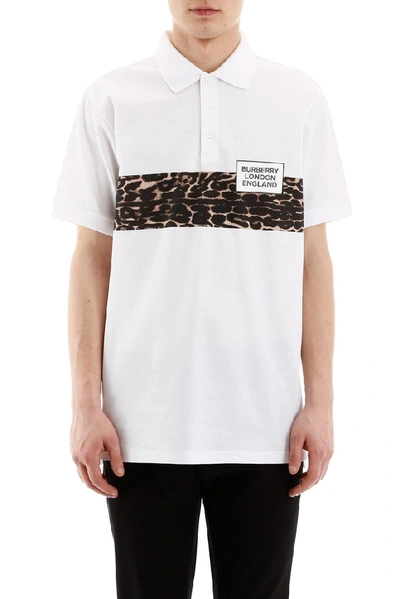 Shop Burberry Print Panel Polo Shirt In White