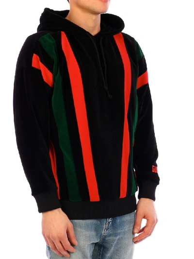 Shop Gucci Striped Hooded Sweatshirt In Black