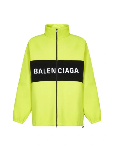 Shop Balenciaga Logo Zip Up Jacket In Yellow