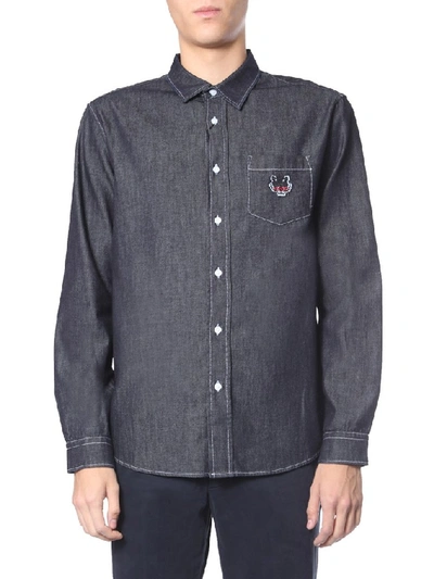 Shop Kenzo Tiger Crest Shirt In Navy