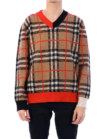 Shop Burberry Checked Sweater In Multi