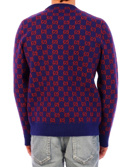 Shop Gucci Gg Monogram Pattern Sweater In Blue