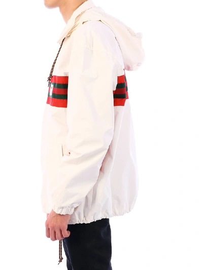 Shop Gucci Logo Patch Drawstring Jacket In White