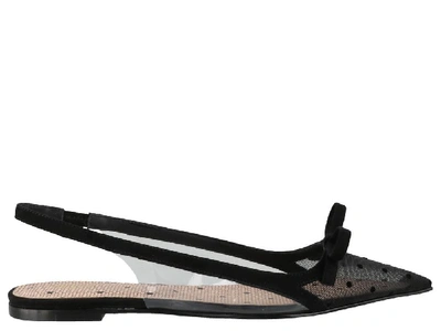 Shop Red Valentino Point D'esprit Slingback Ballerina Shoes In Black