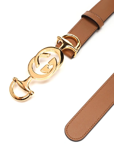 Shop Gucci Interlocking G Horsebit Belt In Beige