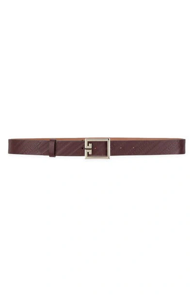 Shop Givenchy Gv3 Logo Embossed Leather Belt In Aubergine/ Gold