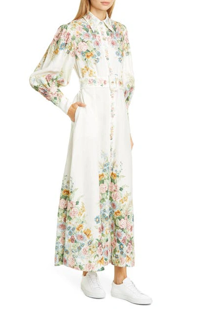 Shop Zimmermann Wavelength Floral Long Sleeve Linen Maxi Dress In Cream Daphne