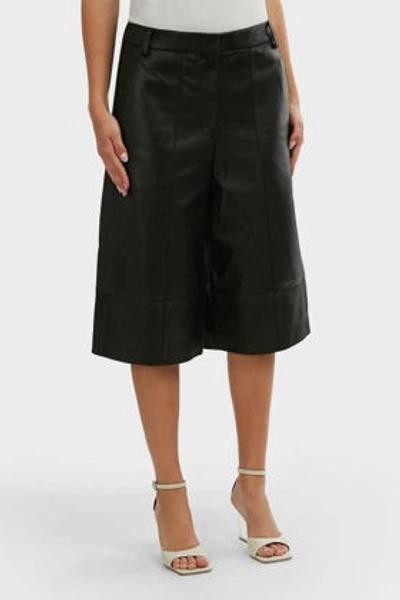 Shop Tibi Leather Shorts In Black