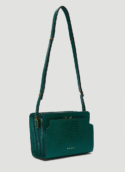 Shop Marni Trunk Embossed Shoulder Bag In Green