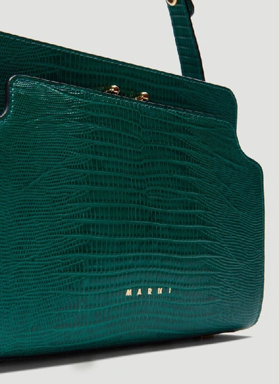 Shop Marni Trunk Embossed Shoulder Bag In Green