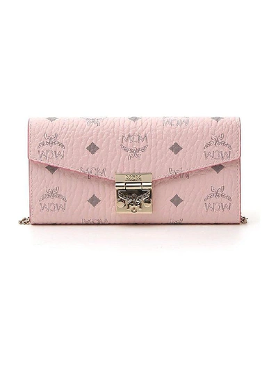 MCM Large Patricia Visetos Canvas Wallet On Chain Bag Soft Pink