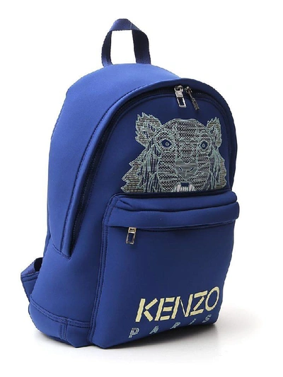 Shop Kenzo Large Tiger Logo Backpack In Blue