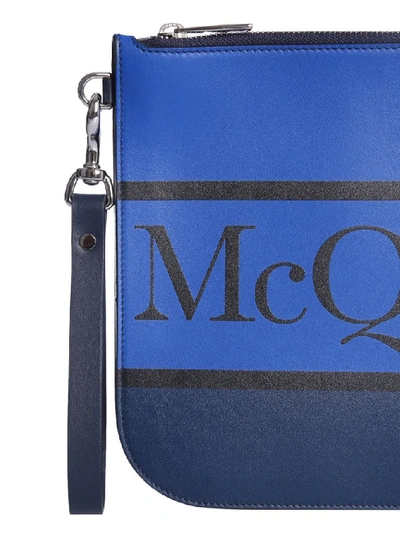 Shop Alexander Mcqueen Logo Printed Clutch Bag In Blue
