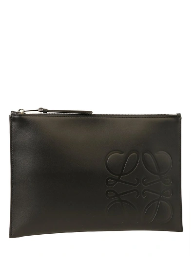 Shop Loewe Logo Embossed Clutch Bag In Black